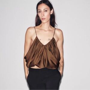 Zara ZW Collection Silk Effect Draped Top